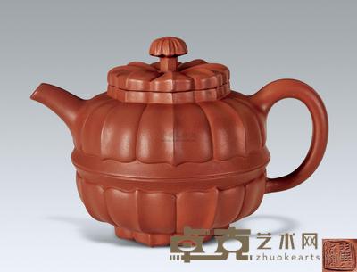 清中期 翼斋合菱朱泥壶 高9.5cm