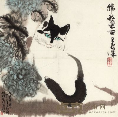 刘旦宅 1988年作 猫 镜框 39.5×39.5cm