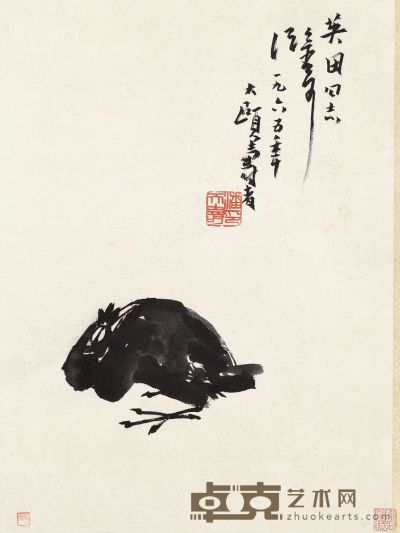 潘天寿 1965年作 雀憩图 立轴 45×33cm