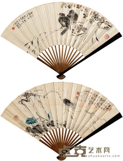 丁宝书 伊立勋 秋光鸲鹆 篆书临绎山碣 蝉声催夕阳 佛说四十二章经一卷 成扇 