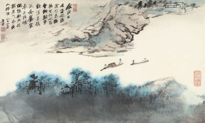 张大千 1979年作 林壑泛舟 镜片