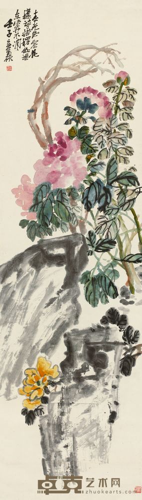 吴昌硕 1912年作 天香富贵 立轴 180.5×53cm