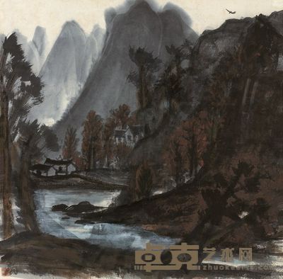 林风眠 山村暮蔼 镜框 64.5×66cm