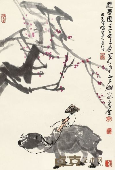 李可染 1980年作 迎春图 立轴 67×45.5cm