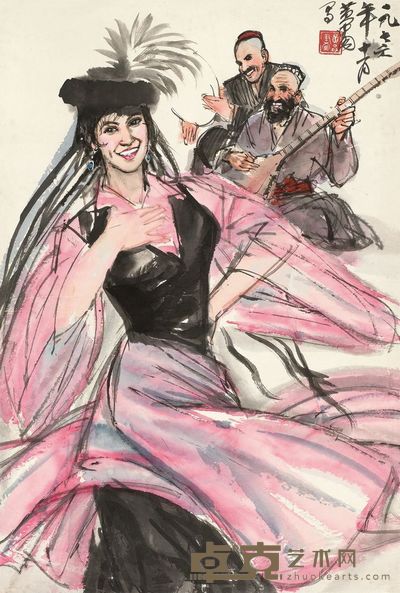 黄胄 1976年作 欢庆歌舞 立轴 78×53.5cm