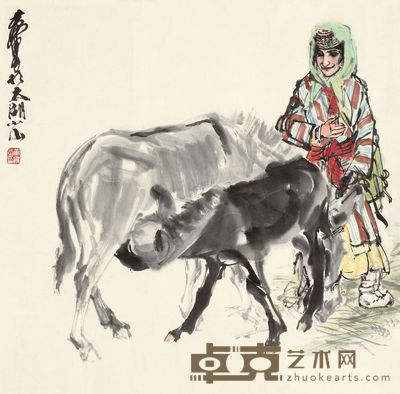 黄胄 哺育图 镜片 67×68cm