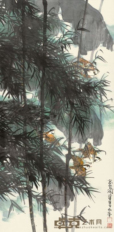 陈佩秋 竹雀图 立轴 135×67cm