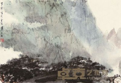 傅抱石 1947年作 蜀中山水 镜框 28×40cm