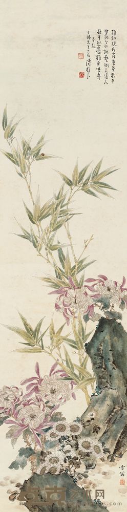 陈之佛 竹菊图 立轴 127×32cm