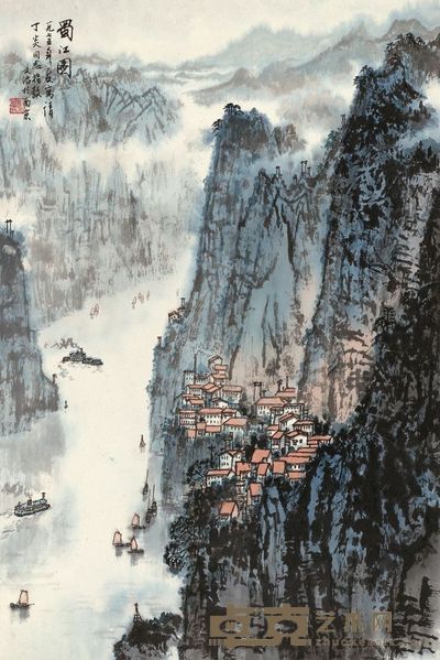 宋文治 1975年作 蜀江 立轴 66×44cm