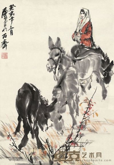 黄胄 1983年作 赶集图 镜片 70×47.5cm