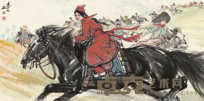 黄胄 草原逐戏图 镜片 69.5×137.5cm