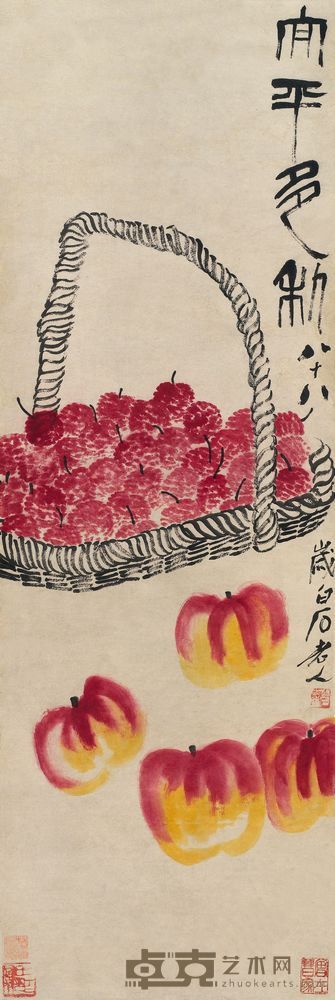 齐白石 1952年作 太平多利图 立轴 103.5×34.5cm