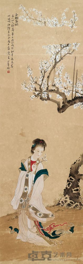 陈小翠  1946年作 玉树笼烟 立轴 99×31cm
