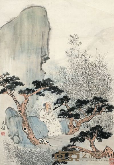 贺天健 松泉高士 立轴 95×66cm
