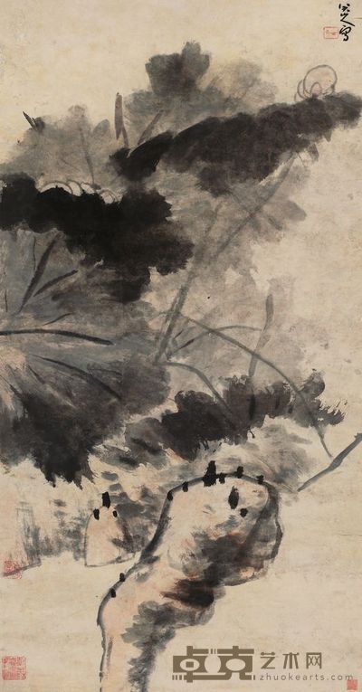 八大山人 落石图 立轴 118.5×62cm