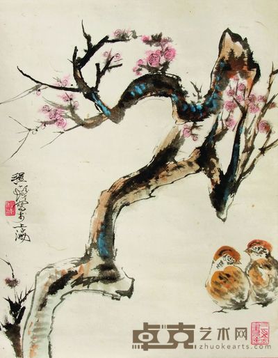 程十发 花鸟 设色纸本 立轴 46×36