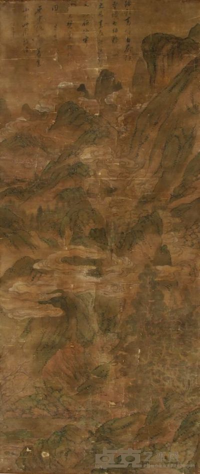 仇英 青绿山水 设色绢本 立轴 121×51