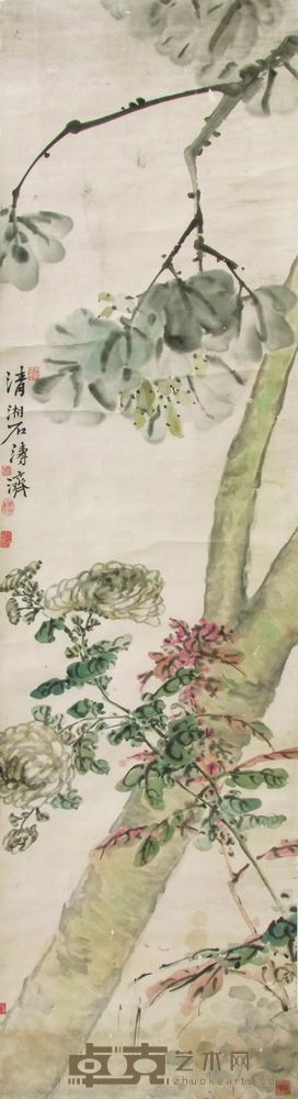 石涛 花卉 设色纸本 立轴 171×46CM