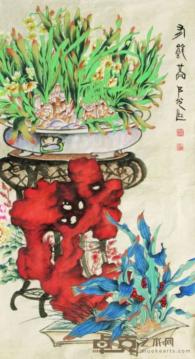 郑乃珖 花卉 设色纸本 镜片 84×46