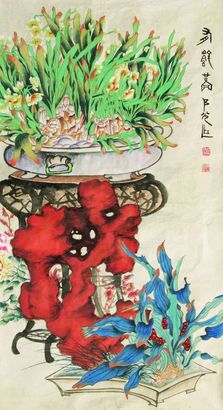 郑乃珖 花卉 设色纸本 镜片
