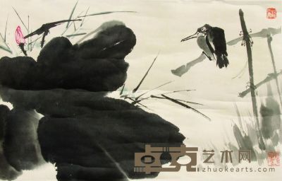 潘天寿 荷花小鸟 设色纸本 立轴 34×54