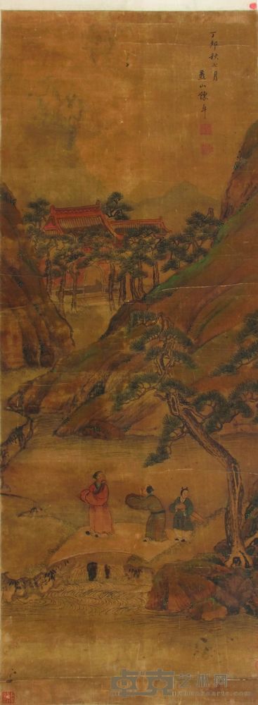 陈卓 携琴访友图 设色绢本 立轴 102×36CM