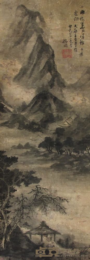 张瑞图 山水 水墨绢本 立轴 167×56CM