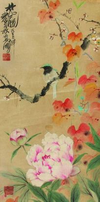 林凤眠 花鸟 设色纸本 立轴