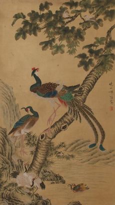 胡湄 花鸟 设色纸本 立轴