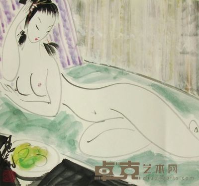 林凤眠 人物 设色纸本 镜框 32×34CM