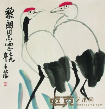 崔子范 双鹤图 设色纸本 镜片 69×67