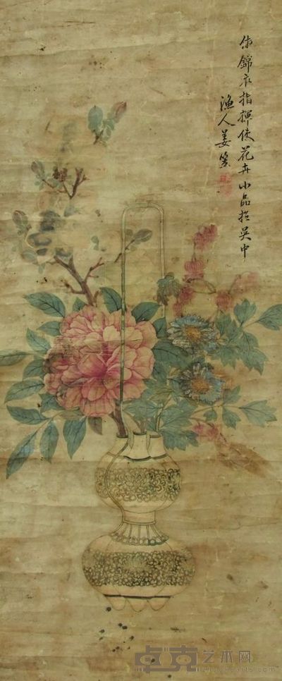 姜笠 花卉 设色纸本 立轴 81×33