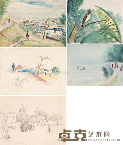 谭华牧 1946年作 风景 （四幅） 19.5×27.3cm；19×26cm；19.5×25cm；23.5×31.5cm