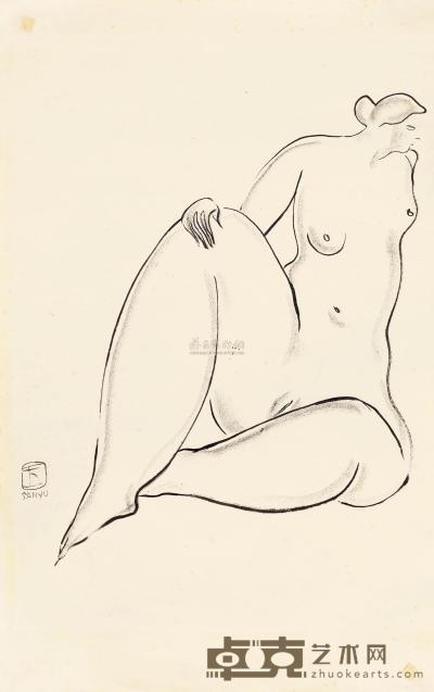 常玉 1930年代初作 情色的坐姿裸女 45×27.7cm