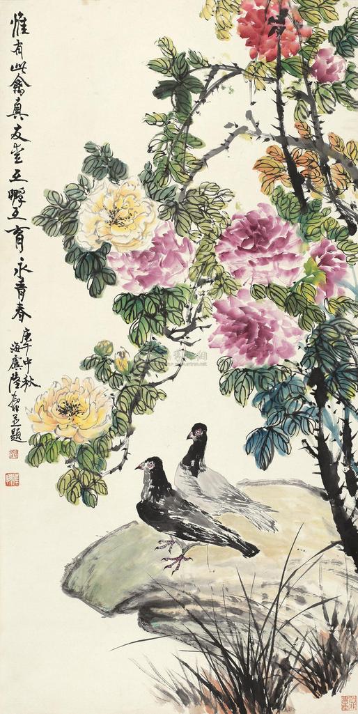 陆抑非 庚午（1990年）作 和平富贵 立轴