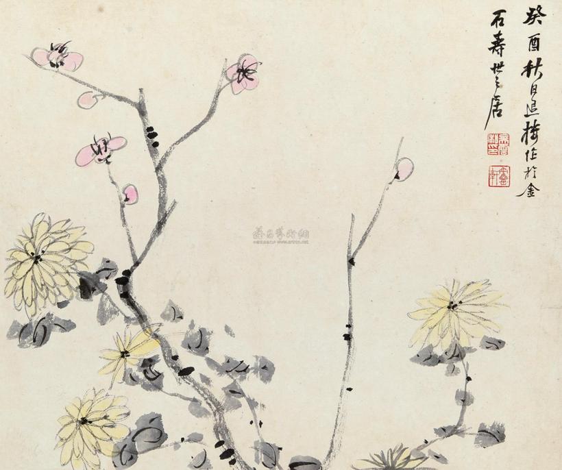 吴云 癸酉（1813年）作 梅菊图 镜心