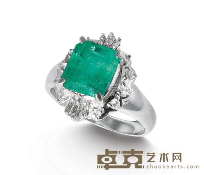 祖母绿钻石PT900铂金戒指 