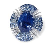 天然变色蓝宝钻石18K白金戒指