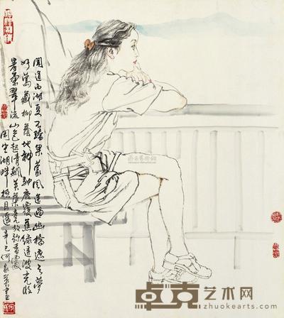 何家英 2001年作 沉思图 镜框 48×45cm