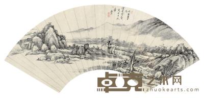 王昱 山居图 镜框 16×49cm