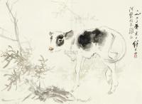 刘继卣 1973年作 牛犊图 镜心