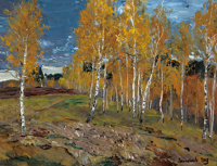 伊达尔 《秋天的白桦林》 油画