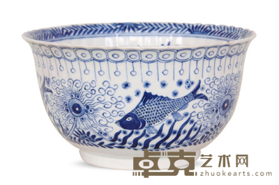 康熙 青花鱼藻纹碗 径：17.5cm