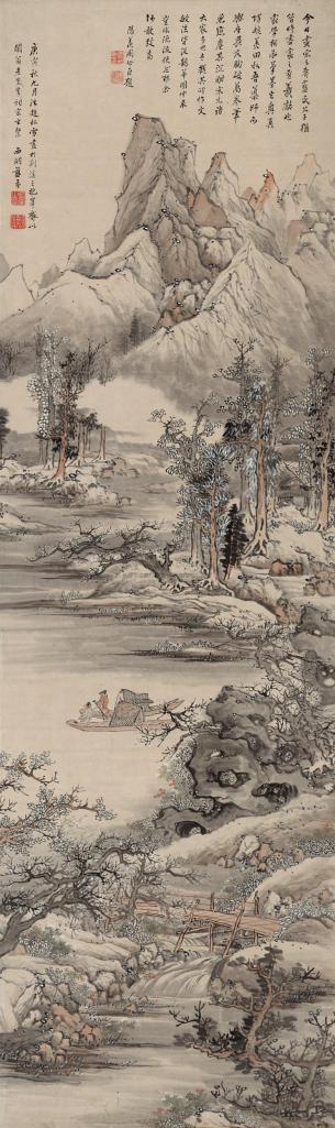 蓝孟 庚寅（1650年）作 秋江泛舟 立轴