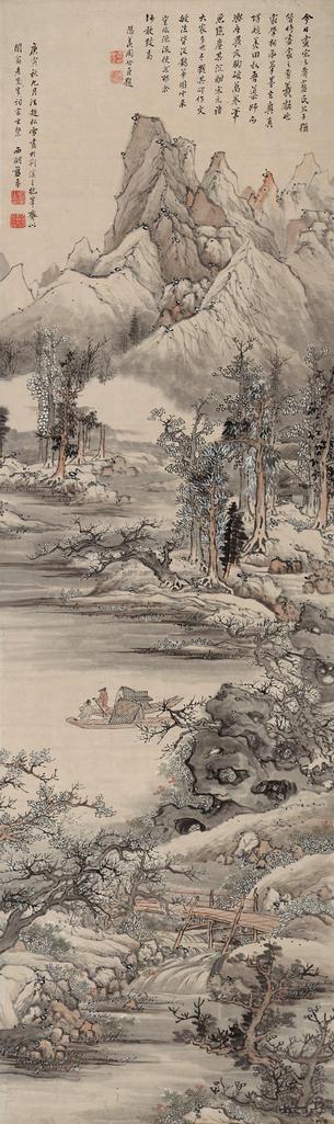 蓝孟 庚寅（1650年）作 秋江泛舟 立轴