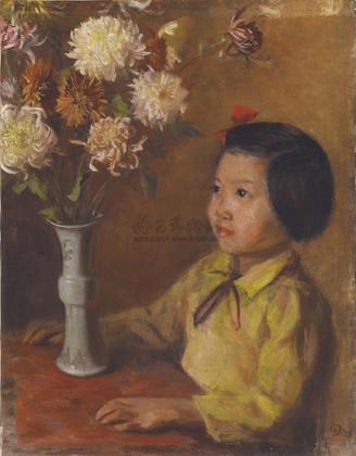 秦宣夫 1944年作 Little Girl and Chrysanthemum