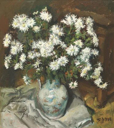 沙耆 1940s年作 White Chrysanthemum and Vase