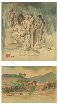 洪瑞麟 1945；1961年作 Miners & Landscape