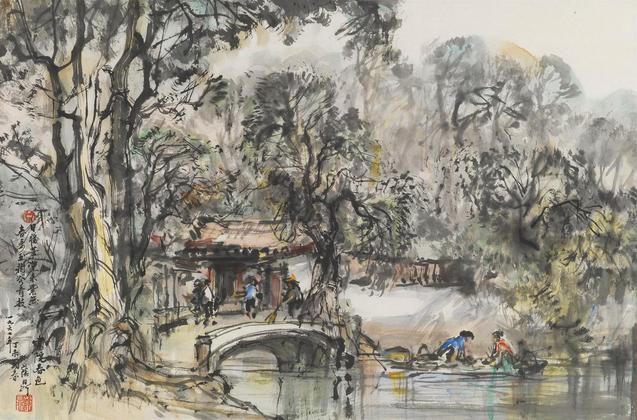 蓝荫鼎 1967年作 College in Spring inscribed titled